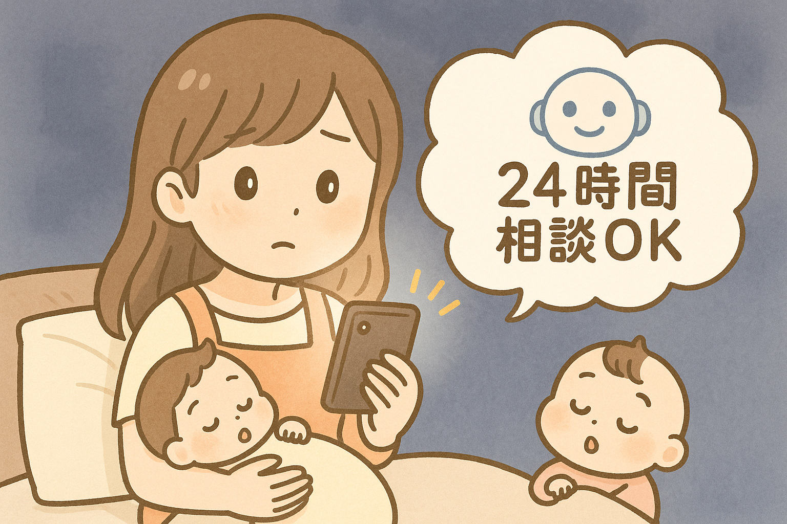 AIに育児相談しているイメージ